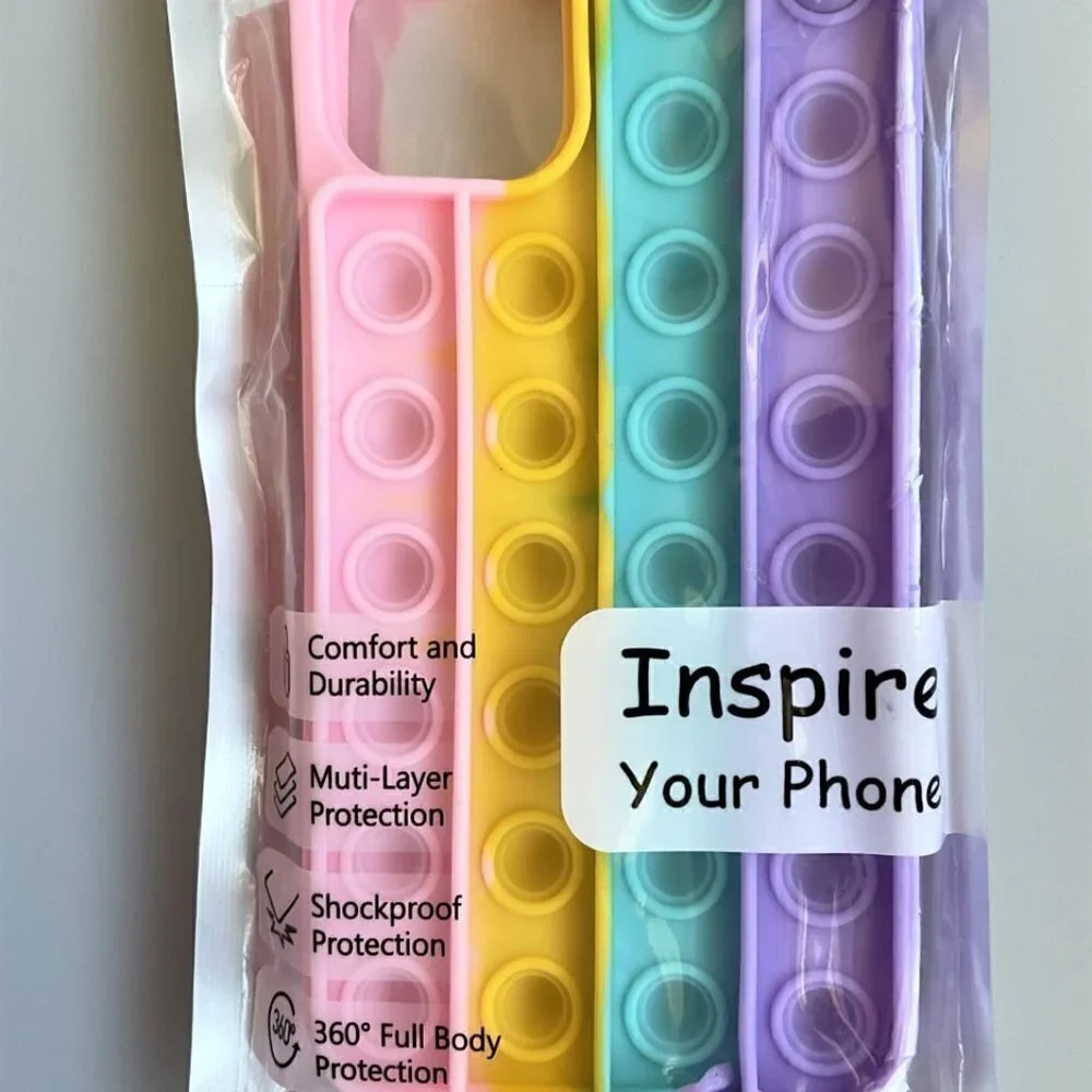 IPHONE 11 PRO MAX PUSH POP BUBBLES FIDGET CASE FOR , RAINBOW, SILICONE